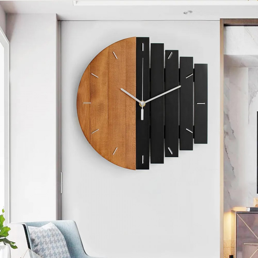 HMR - Abstract Wall Clock Hanging Artistic Decor in Natural Wood