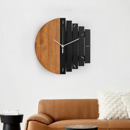 HMR - Abstract Wall Clock Hanging Artistic Decor in Natural Wood
