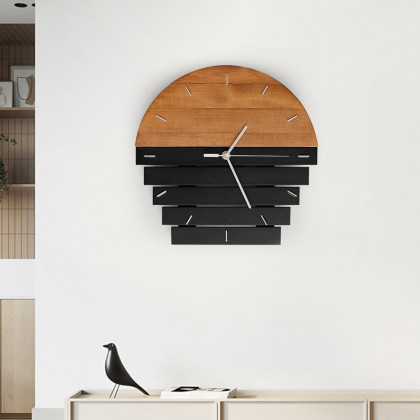 HMR - Abstract Wall Clock Hanging Artistic Decor in Natural Wood