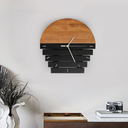 HMR - Abstract Wall Clock Hanging Artistic Decor in Natural Wood