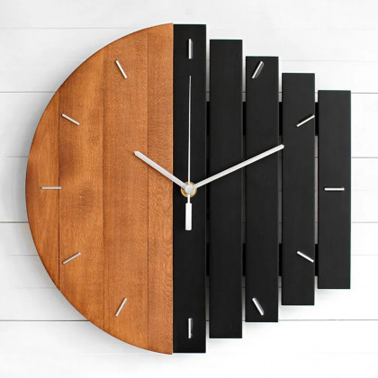 HMR - Abstract Wall Clock Hanging Artistic Decor in Natural Wood