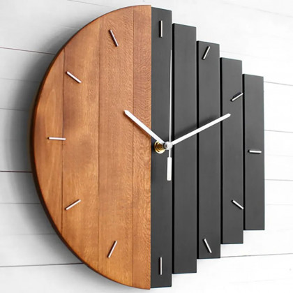 HMR - Abstract Wall Clock Hanging Artistic Decor in Natural Wood
