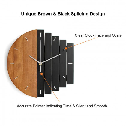 HMR - Abstract Wall Clock Hanging Artistic Decor in Natural Wood