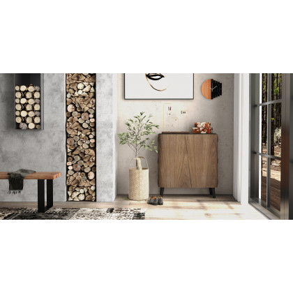 HMR - Abstract Wall Clock Hanging Artistic Decor in Natural Wood