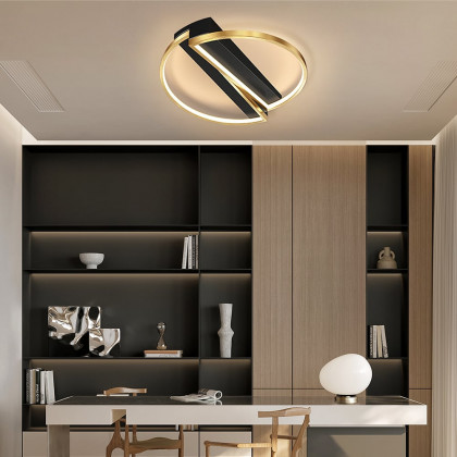 HMR - Modern LED Geometric Flush Mount Light in Gold & Black