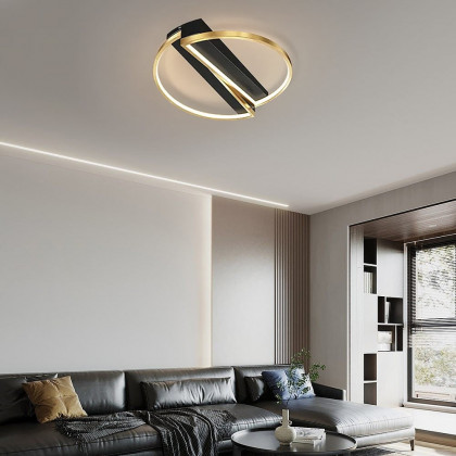HMR - Modern LED Geometric Flush Mount Light in Gold & Black