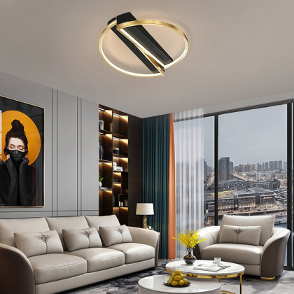 HMR - Modern LED Geometric Flush Mount Light in Gold & Black