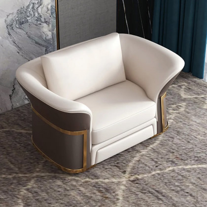 HMR - Modern Faux Leather Living Room Sofa Set in Brown & White Set of 3