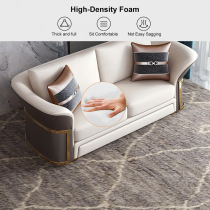 HMR - Modern Faux Leather Living Room Sofa Set in Brown & White Set of 3