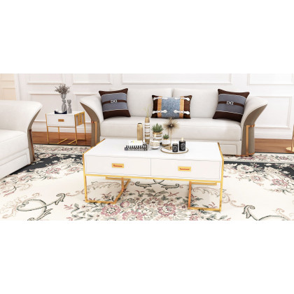 HMR - Modern Faux Leather Living Room Sofa Set in Brown & White Set of 3