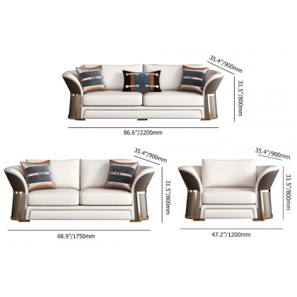 HMR - Modern Faux Leather Living Room Sofa Set in Brown & White Set of 3