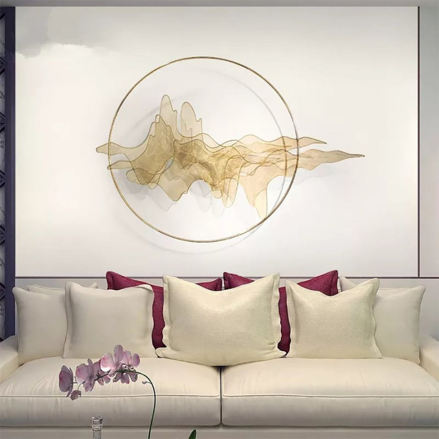 HMR - Natural Abstract Landscape Wall Decor 3D Gold Metal Wall Art 39.4" x 26.8" Living Room