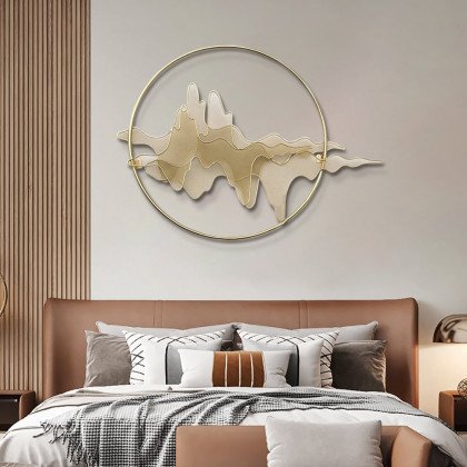 HMR - Natural Abstract Landscape Wall Decor 3D Gold Metal Wall Art 39.4" x 26.8" Living Room