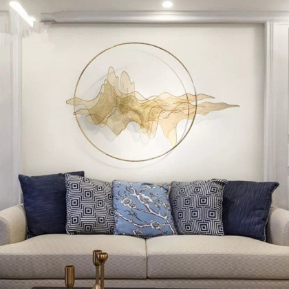 HMR - Natural Abstract Landscape Wall Decor 3D Gold Metal Wall Art 39.4" x 26.8" Living Room