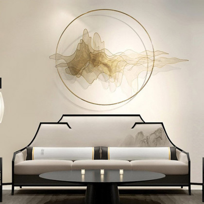 HMR - Natural Abstract Landscape Wall Decor 3D Gold Metal Wall Art 39.4" x 26.8" Living Room