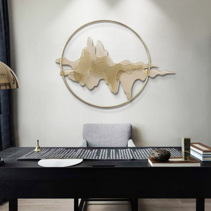 HMR - Natural Abstract Landscape Wall Decor 3D Gold Metal Wall Art 39.4" x 26.8" Living Room