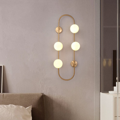 HMR - Globe Wall Sconce White Glass 4-Light Wall Lighting Gold Oblong Hanging Rod