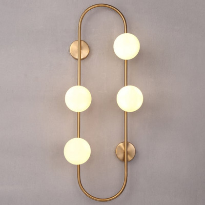 HMR - Globe Wall Sconce White Glass 4-Light Wall Lighting Gold Oblong Hanging Rod