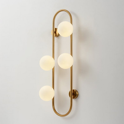 HMR - Globe Wall Sconce White Glass 4-Light Wall Lighting Gold Oblong Hanging Rod