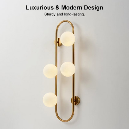 HMR - Globe Wall Sconce White Glass 4-Light Wall Lighting Gold Oblong Hanging Rod