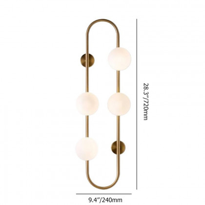 HMR - Globe Wall Sconce White Glass 4-Light Wall Lighting Gold Oblong Hanging Rod