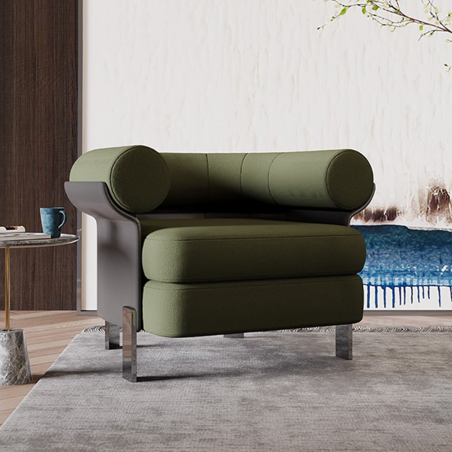HMR - Modern Green Boucle Upholstered Accent Chair with Round Back