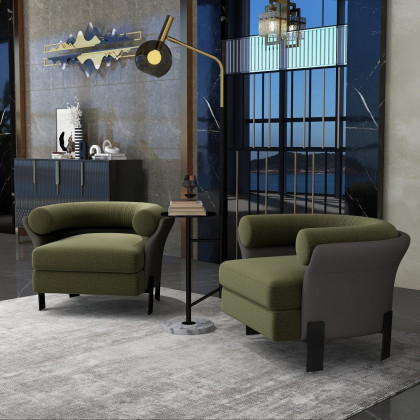HMR - Modern Green Boucle Upholstered Accent Chair with Round Back