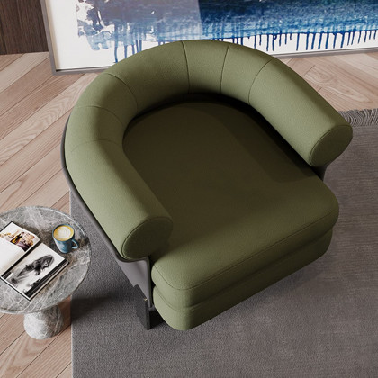 HMR - Modern Green Boucle Upholstered Accent Chair with Round Back