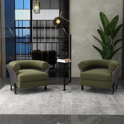HMR - Modern Green Boucle Upholstered Accent Chair with Round Back
