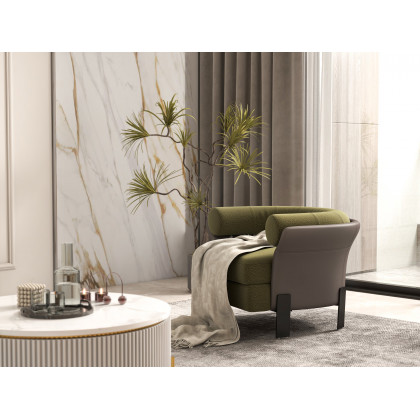 HMR - Modern Green Boucle Upholstered Accent Chair with Round Back