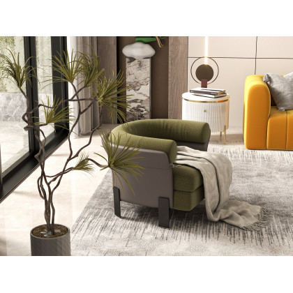 HMR - Modern Green Boucle Upholstered Accent Chair with Round Back