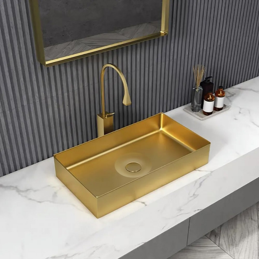 HMR Contemporary Rectangular Stainless Steel Vessel Sink Luxury Wash Sink - Gold, 21.65"