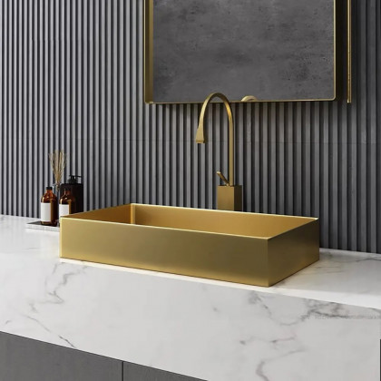 HMR Contemporary Rectangular Stainless Steel Vessel Sink Luxury Wash Sink - Gold, 21.65"