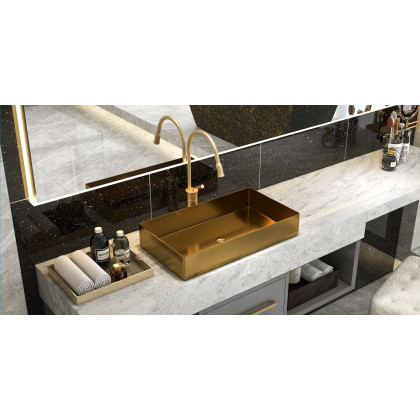 HMR Contemporary Rectangular Stainless Steel Vessel Sink Luxury Wash Sink - Gold, 21.65"
