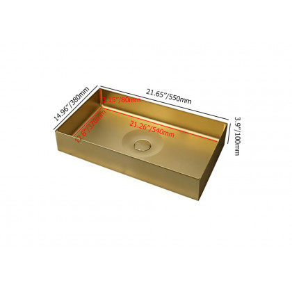 HMR Contemporary Rectangular Stainless Steel Vessel Sink Luxury Wash Sink - Gold, 21.65"