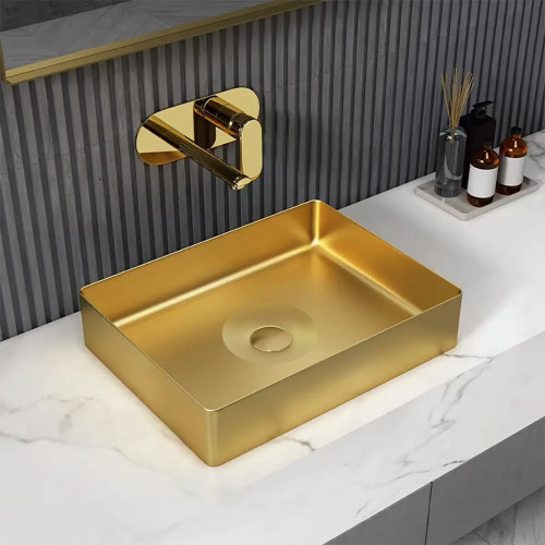 HMR Contemporary Rectangular Stainless Steel Vessel Sink Luxury Wash Sink - Gold, 18.5"