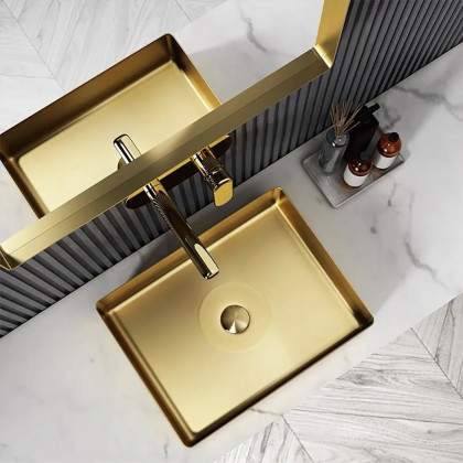 HMR Contemporary Rectangular Stainless Steel Vessel Sink Luxury Wash Sink - Gold, 18.5"