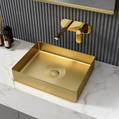 HMR Contemporary Rectangular Stainless Steel Vessel Sink Luxury Wash Sink - Gold, 18.5"