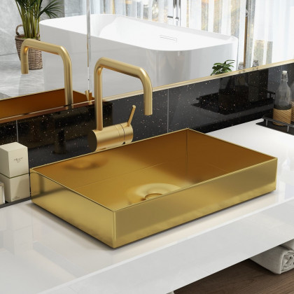 HMR Contemporary Rectangular Stainless Steel Vessel Sink Luxury Wash Sink - Gold, 18.5"