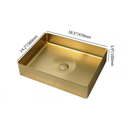 HMR Contemporary Rectangular Stainless Steel Vessel Sink Luxury Wash Sink - Gold, 18.5"