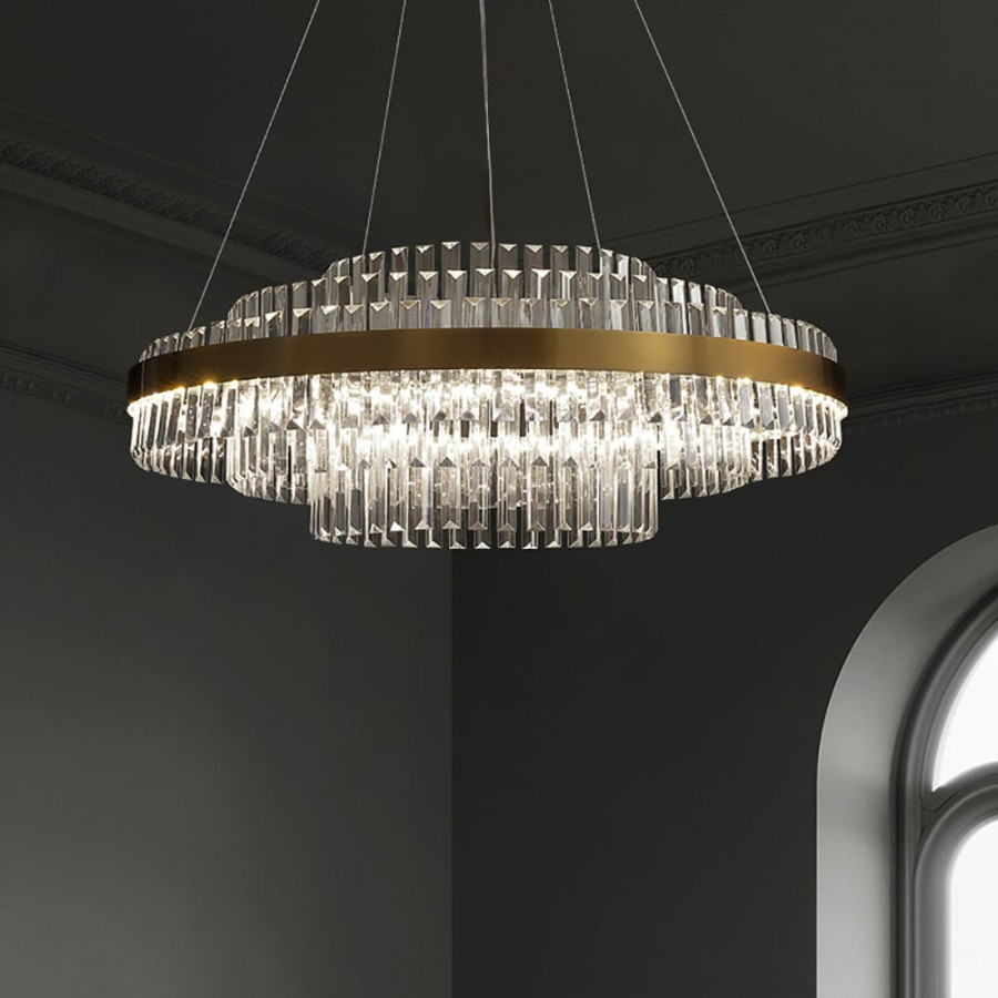 HMR - Fixedo Modern Tiered Crystal LED Chandelier in Brass Pendant Light