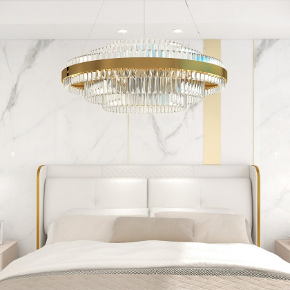 HMR - Fixedo Modern Tiered Crystal LED Chandelier in Brass Pendant Light