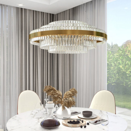 HMR - Fixedo Modern Tiered Crystal LED Chandelier in Brass Pendant Light