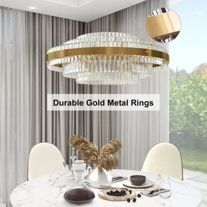 HMR - Fixedo Modern Tiered Crystal LED Chandelier in Brass Pendant Light