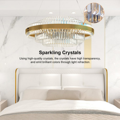 HMR - Fixedo Modern Tiered Crystal LED Chandelier in Brass Pendant Light