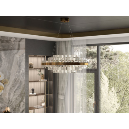 HMR - Fixedo Modern Tiered Crystal LED Chandelier in Brass Pendant Light