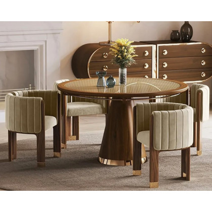 HMR Velvet Fluted Upholstered Accent Chair with Wood Frame - Camel