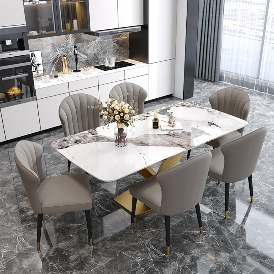 HMR Modern Style Rectangular Sintered Stone Dining Table - 70.9" (Seats 4-6 People)