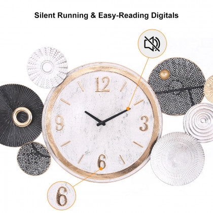 HMR - Modern Mute Metal Wall Clock with Distressed Multiple Round Shape