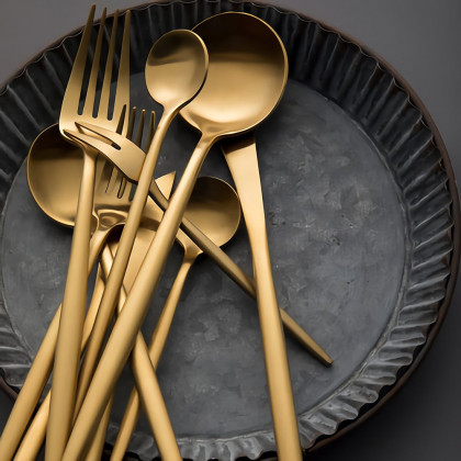 HMR - 60-Pieces Stainless Steel Flatware Set in Brushed Gold, Service for 12